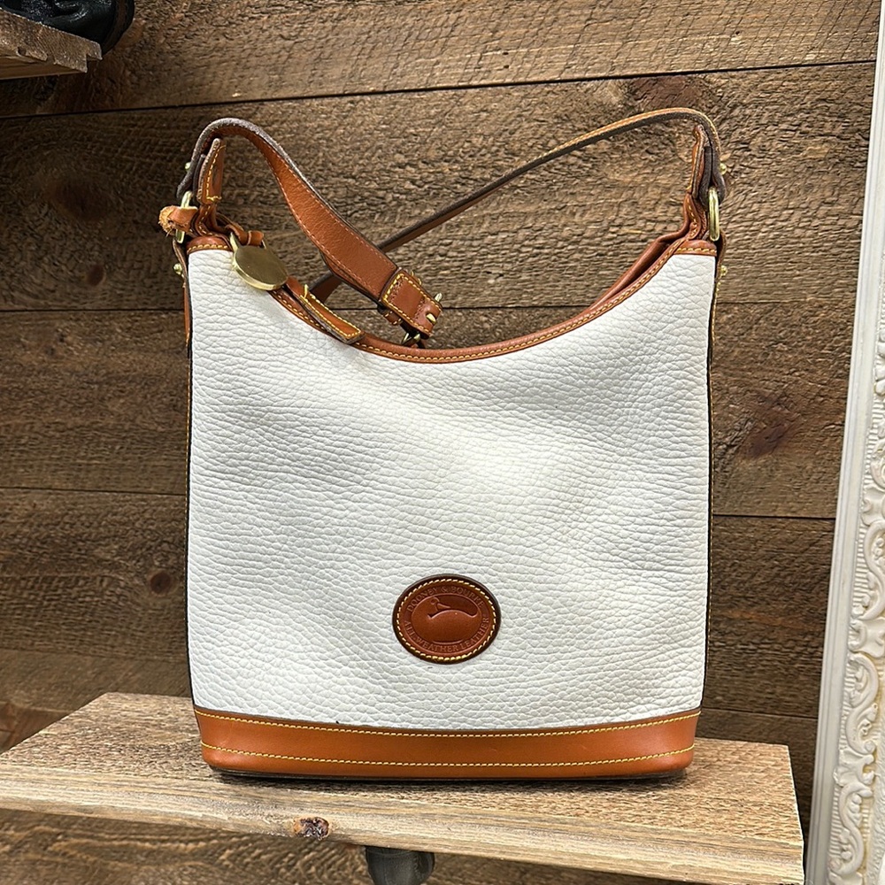 Dooney & Bourke White and Brown Pebble Leather Shoulder Bag